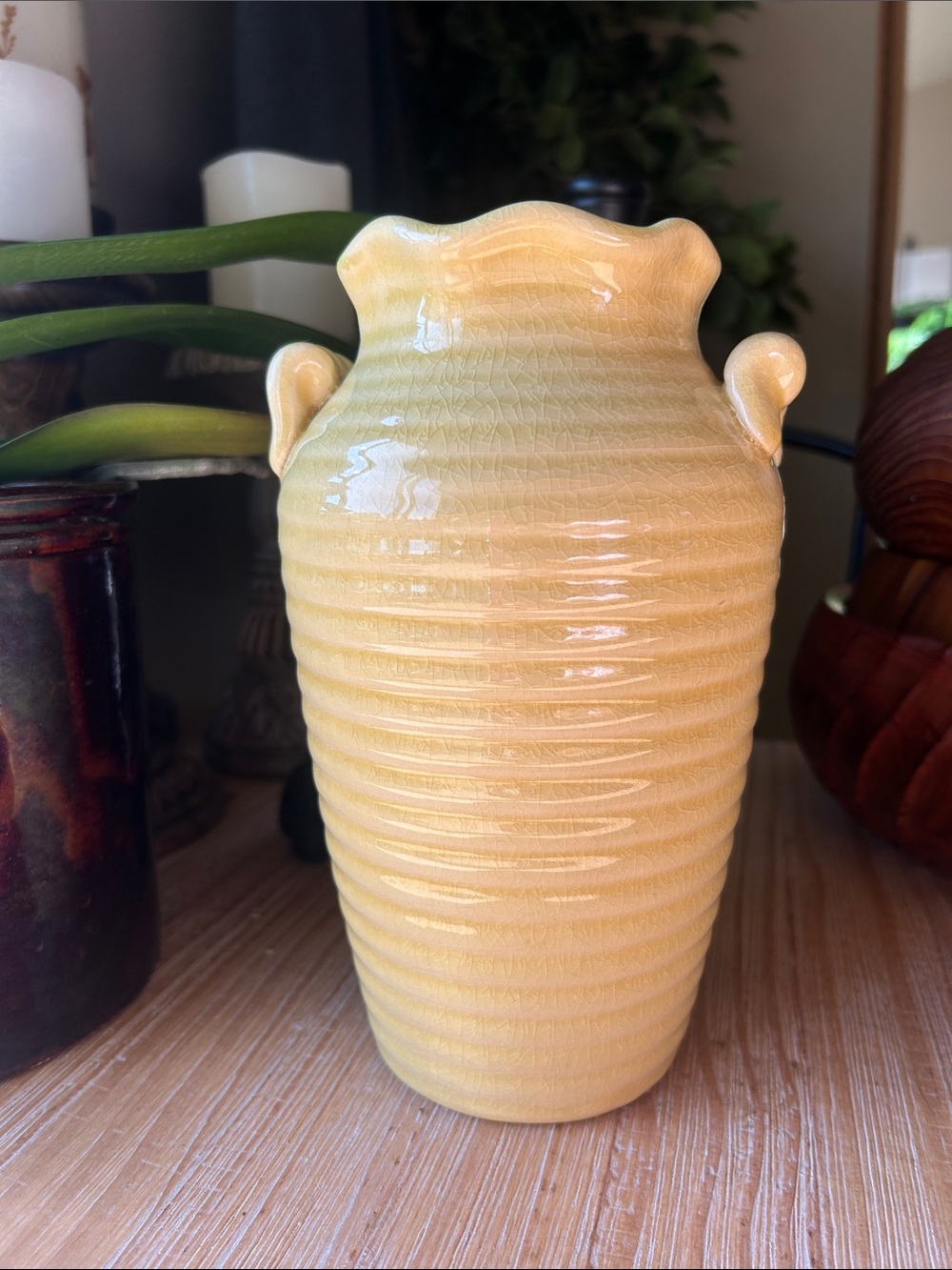 Hosley Potteries Large Vase w Handles Yellow